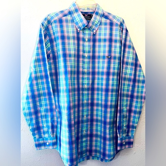 Vineyard Vines Other - Vineyard Vines Mens Slim Fit Tucker Shirt Size XL Lightweight Cotton Blue Plaid